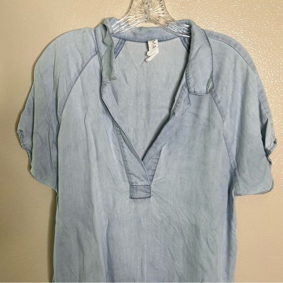 Anthropologie Amadi Denim Collard Chambray Blue Shirt Size Small - Picture 6 of 9